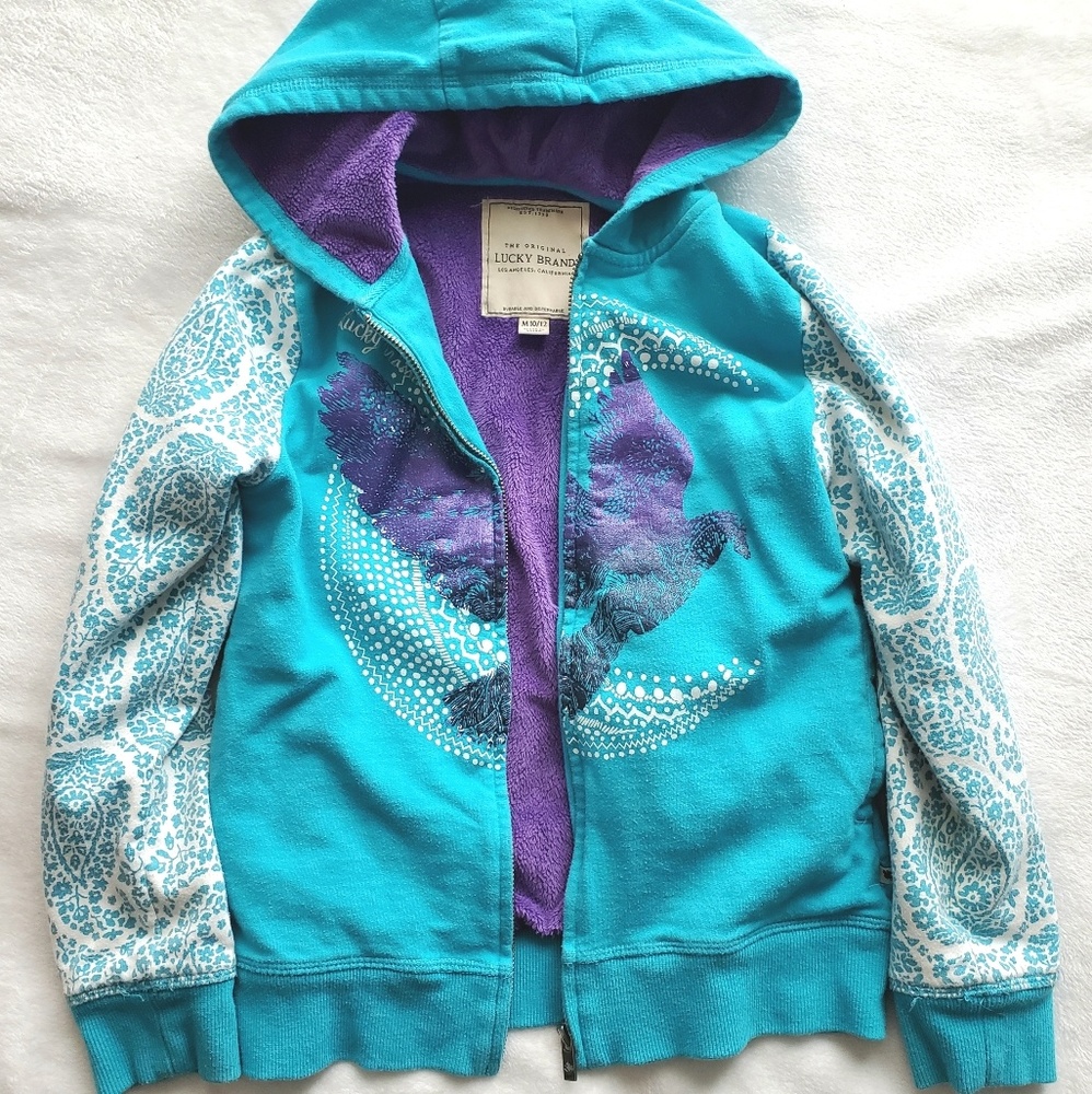 Lucky Brand Girls Plush Hooded Sweatshirt Sz 10/12